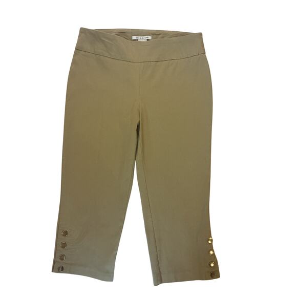 Zac & Rachel Pull On Ankle Pants khaki Snap Hem Stretch Size 12 - Picture 1 of 11